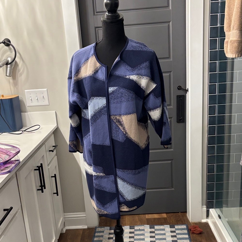 Chico's Blue and Beige Geometric Jacket